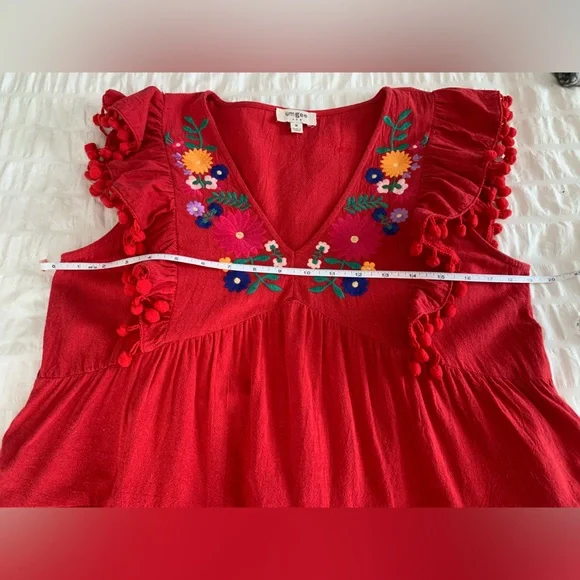 Umgee Red Embroidered Dress with Floral Details - Picture 15 of 16